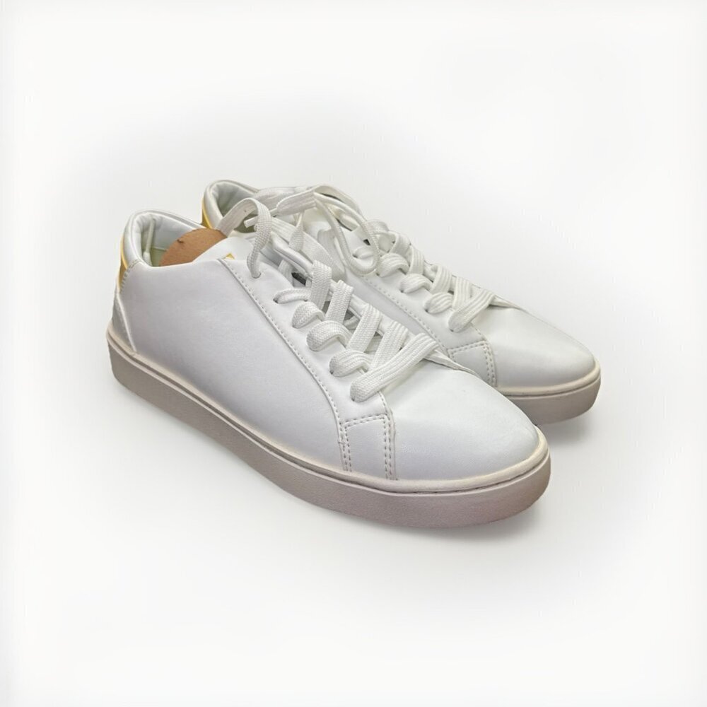 Thousand Fell Lace Up Vegan Leather Sneakers, Women's 7.5 (White/Yellow)